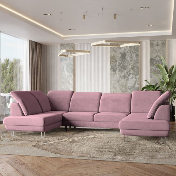 Masseno Narożnik TERAMO z funkcją spania i pojemnikiem na pościel Narozniki U, Rozkładana sofa - Wrzosowy, MONOLITH 62
