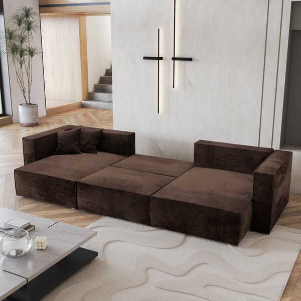 Masseno Narożnik SARMO z funkcją spania i pojemnikiem na pościel Narozniki U, Rozkładana sofa - Brązowy, MONOLITH 29