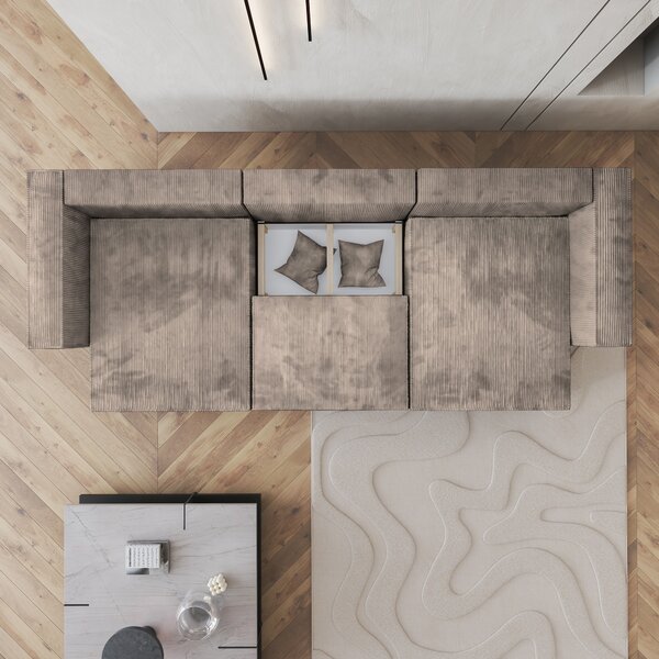 Masseno Narożnik SARMO z funkcją spania i pojemnikiem na pościel Narozniki U, Rozkładana sofa - Beżowy, POSO 02