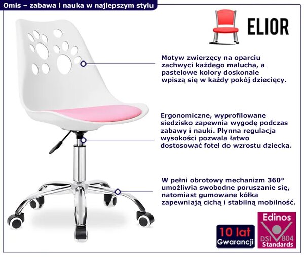 Biały fotel dziecięcy z różową poduszką N3-T32