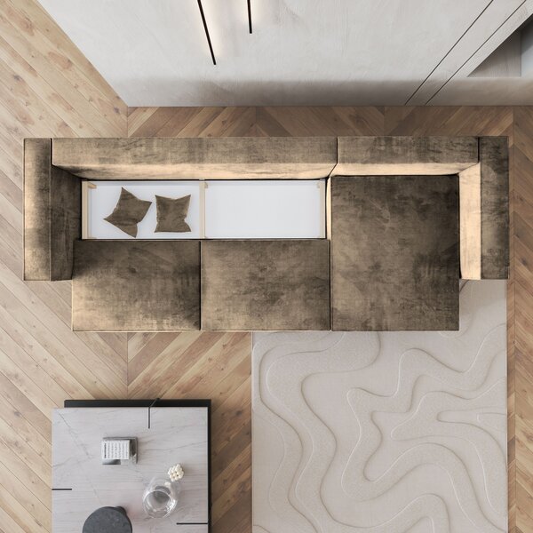 Masseno Narożnik TOLMO z funkcją spania i pojemnikiem na pościel Narozniki L, Rozkładana sofa - Beżowy, MONOLITH 09