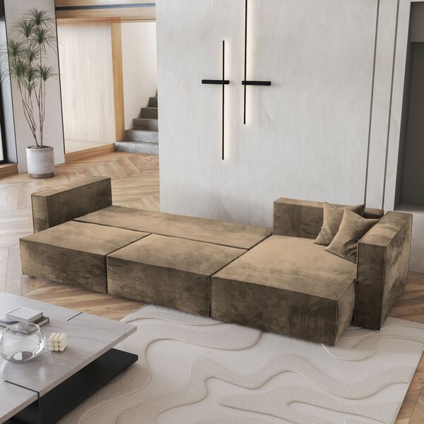 Masseno Narożnik TOLMO z funkcją spania i pojemnikiem na pościel Narozniki L, Rozkładana sofa - Beżowy, MONOLITH 09