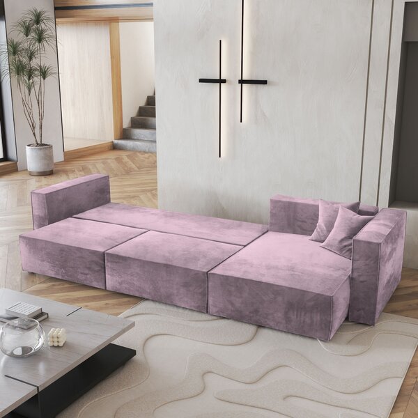 Masseno Narożnik TOLMO z funkcją spania i pojemnikiem na pościel Narozniki L, Rozkładana sofa - Wrzosowy, MONOLITH 62