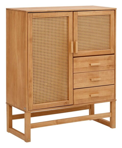 Komoda z drewna sosnowego z rattanowymi drzwiczkami Støraa Jolene, szer. 90 cm