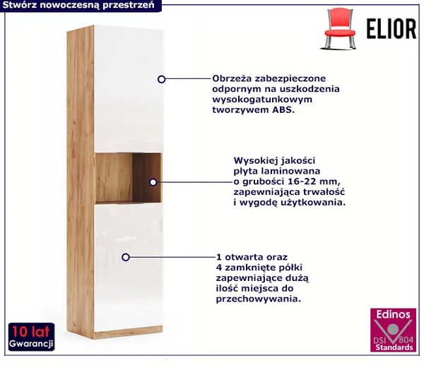Nowoczesny regał słupek dąb craft + biały połysk Z3-B26