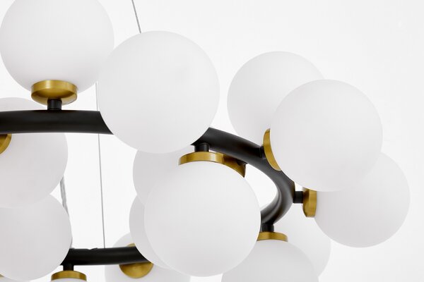 LAMPA WISZĄCA NOWOCZESNA CZARNO-MOSIĘŻNA BIAŁE KULE MARSIADA 25