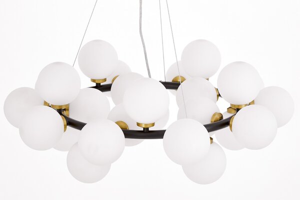 LAMPA WISZĄCA NOWOCZESNA CZARNO-MOSIĘŻNA BIAŁE KULE MARSIADA 25
