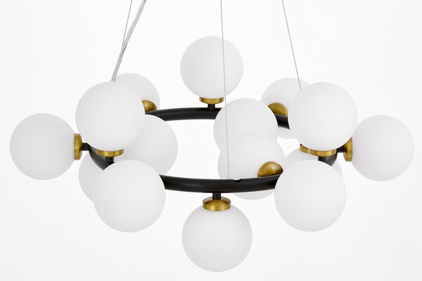 LAMPA WISZĄCA NOWOCZESNA CZARNO-MOSIĘŻNA BIAŁE KULE MARSIADA 15