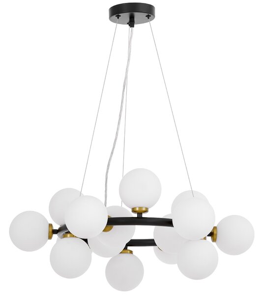 LAMPA WISZĄCA NOWOCZESNA CZARNO-MOSIĘŻNA BIAŁE KULE MARSIADA 15