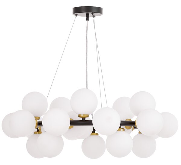 LAMPA WISZĄCA NOWOCZESNA CZARNO-MOSIĘŻNA BIAŁE KULE MARSIADA 25