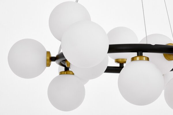 LAMPA WISZĄCA NOWOCZESNA CZARNO-MOSIĘŻNA BIAŁE KULE MARSIADA 15
