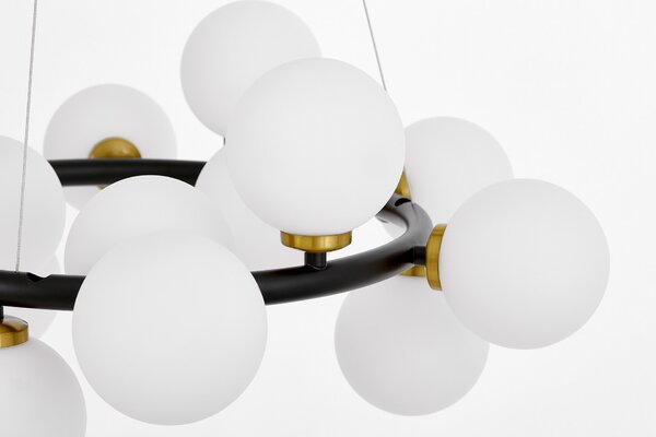 LAMPA WISZĄCA NOWOCZESNA CZARNO-MOSIĘŻNA BIAŁE KULE MARSIADA 15
