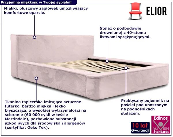 Tapicerowane łóżko pluszowe z zagłówkiem pudrowy róż 3 rozmiary H9-M06
