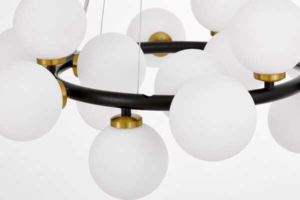 LAMPA WISZĄCA NOWOCZESNA CZARNO-MOSIĘŻNA BIAŁE KULE MARSIADA 15