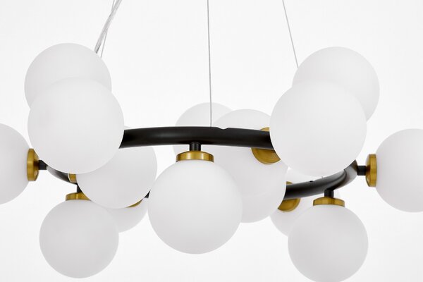 LAMPA WISZĄCA NOWOCZESNA CZARNO-MOSIĘŻNA BIAŁE KULE MARSIADA 15