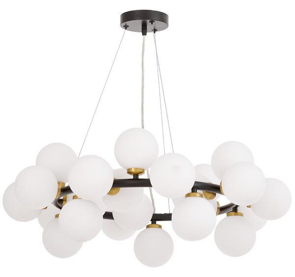 LAMPA WISZĄCA NOWOCZESNA CZARNO-MOSIĘŻNA BIAŁE KULE MARSIADA 25
