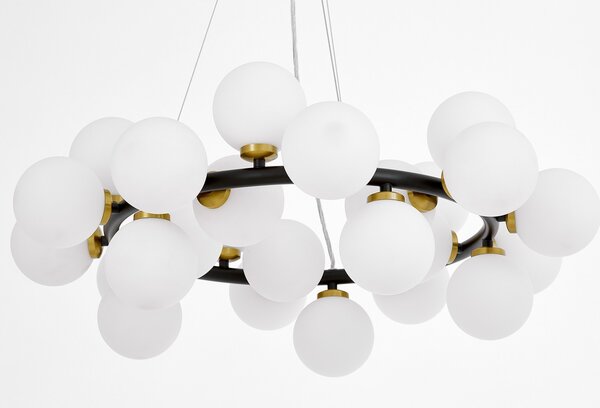 LAMPA WISZĄCA NOWOCZESNA CZARNO-MOSIĘŻNA BIAŁE KULE MARSIADA 25