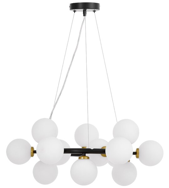 LAMPA WISZĄCA NOWOCZESNA CZARNO-MOSIĘŻNA BIAŁE KULE MARSIADA 15