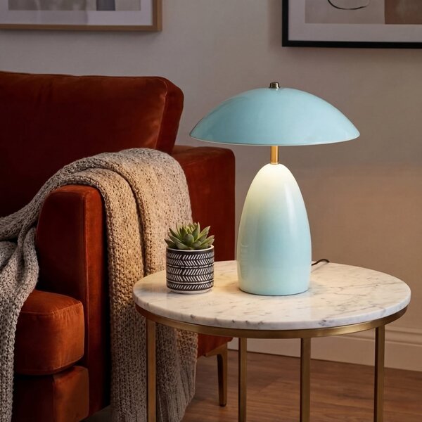 Lampa Stołowa Elstead, Poppy, ściemnialny, niebieski, salon, aluminium, vintage