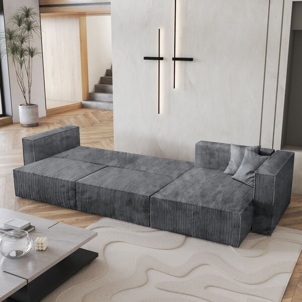 Masseno Narożnik TOLMO z funkcją spania i pojemnikiem na pościel Narozniki L, Rozkładana sofa - Szary, POSO 60