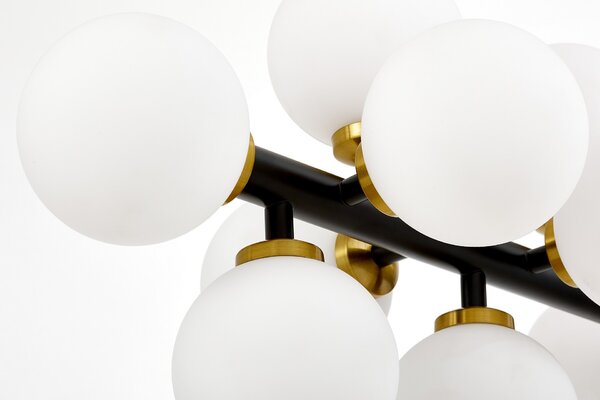 LAMPA WISZĄCA NOWOCZESNA CZARNO-MOSIĘŻNA BIAŁE KULE PETRICA 16