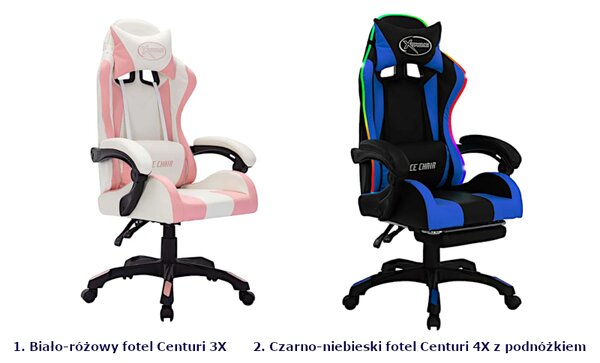 Czarno-niebieski fotel gamingowy z podnóżkiem i diodami LED T2-C28
