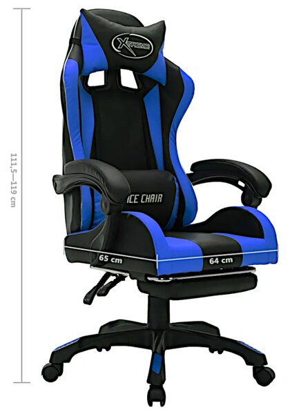 Czarno-niebieski fotel gamingowy z podnóżkiem i diodami LED T2-C28