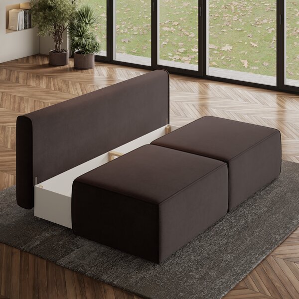 Masseno Narożnik VARNA z funkcją spania i pojemnikiem na pościel Narozniki L, Rozkładana sofa - Brązowy, MONOLITH 29