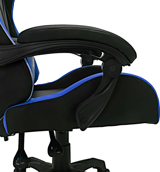 Czarno-niebieski fotel gamingowy z podnóżkiem i diodami LED T2-C28