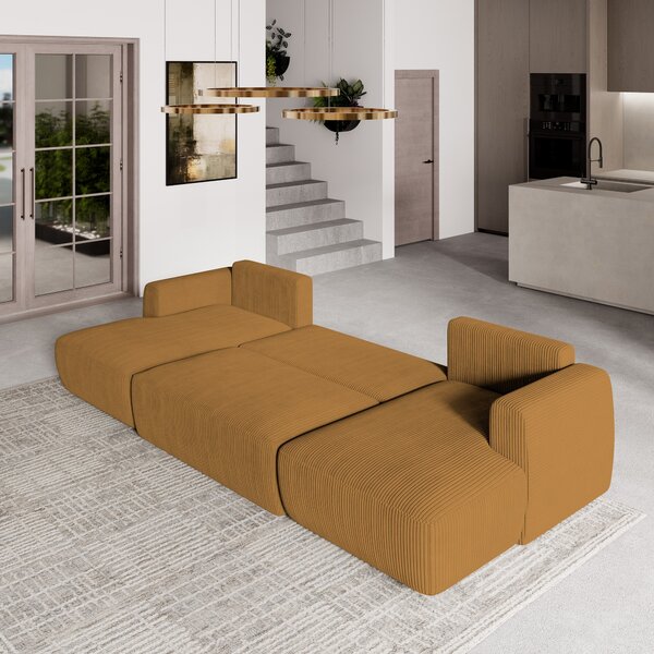 Masseno Narożnik SENTUM z funkcją spania i pojemnikiem na pościel Narozniki U, Rozkładana sofa - Żółty, POSO 01