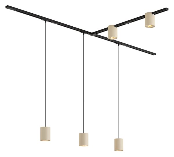 Nowoczesny system szynowy czarny z 3 lampami wiszącymi i 2 reflektorami beżowymi 1-fazowy - Iconic Holt Rondoo Up