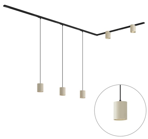 Nowoczesny system szynowy czarny z 3 lampami wiszącymi i 2 reflektorami beżowymi 1-fazowy - Iconic Holt Rondoo Up