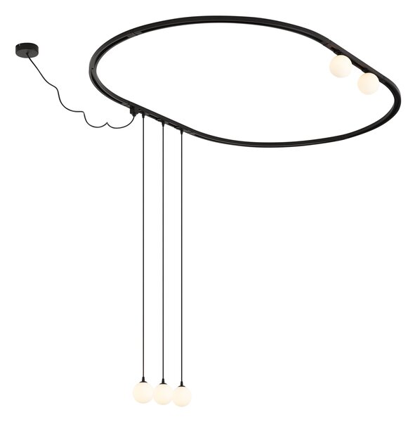 Nowoczesny owalny system szynowy czarny z 3 lampami wiszącymi i 2 lampami sufitowymi białymi 1-fazowy - Iconic Perle