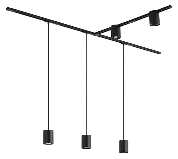 Nowoczesny system szynowy czarny z 3 lampami wiszącymi i 2 reflektorami 1-fazowy - Iconic Holt Rondoo Up