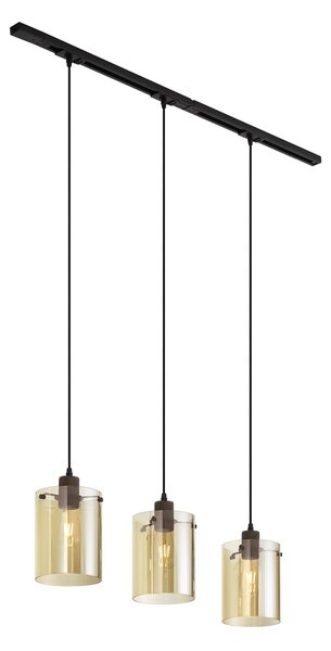 Nowoczesny system szynowy czarny z 3 lampami wiszącymi z bursztynowego szkła 1-fazowy - Iconic Dome