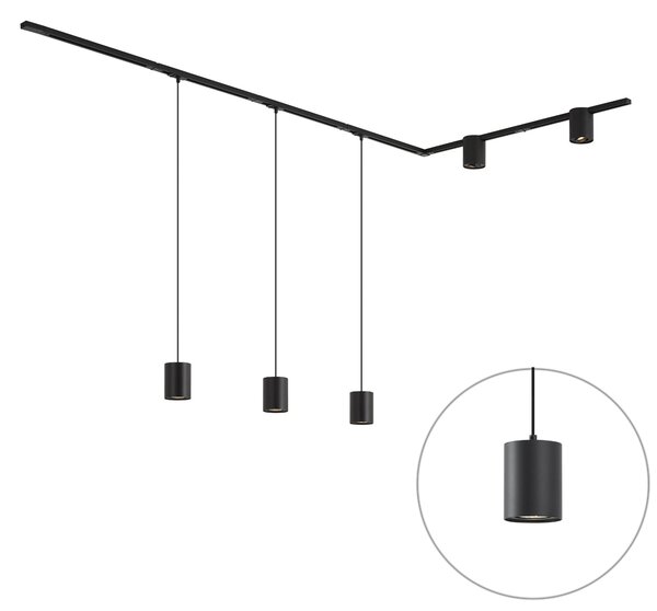 Nowoczesny system szynowy czarny z 3 lampami wiszącymi i 2 reflektorami 1-fazowy - Iconic Holt Rondoo Up