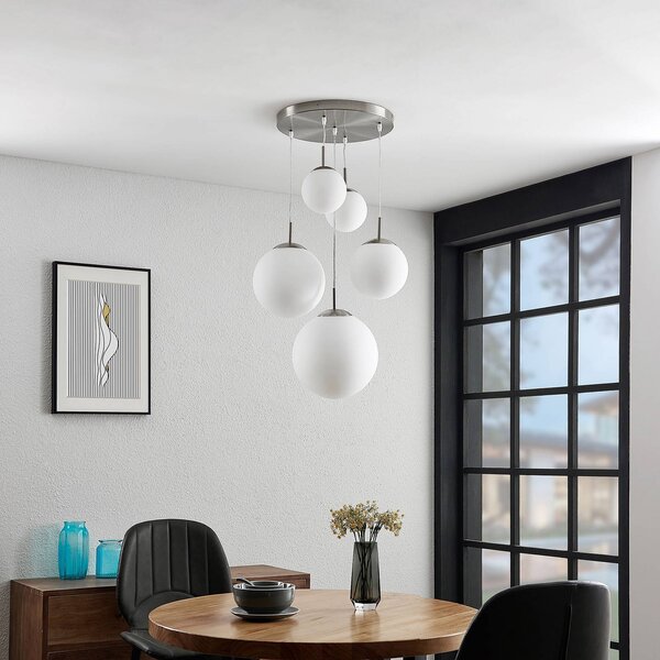 Lampa wisząca szklana Heleska Lindby, możliwość ściemniania, aluminiowy / szary / cynkowy, salon / jadalnia, metal, nowoczesny