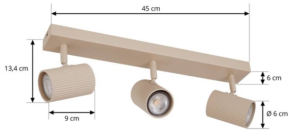 Lindby Reflektor sufitowy Kardis, beżowy, 3-punktowy, metalowy, GU10 Kardis Lindby, możliwość ściemniania, kremowy / amber, przedpokój, aluminium, nowoczesny