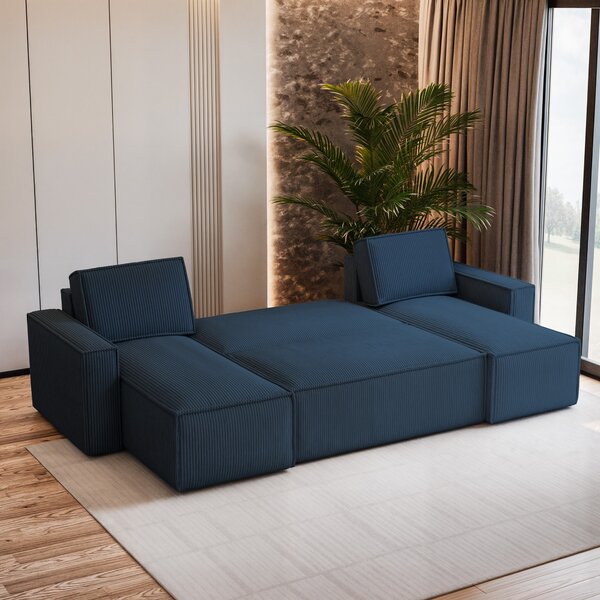 Masseno Narożnik PESANO z funkcją spania i pojemnikiem na pościel Narozniki U, Rozkładana sofa - Niebieski, POSO 05
