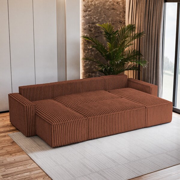 Masseno Narożnik PESANO z funkcją spania i pojemnikiem na pościel Narozniki U, Rozkładana sofa - Brązowy, TILIA 52