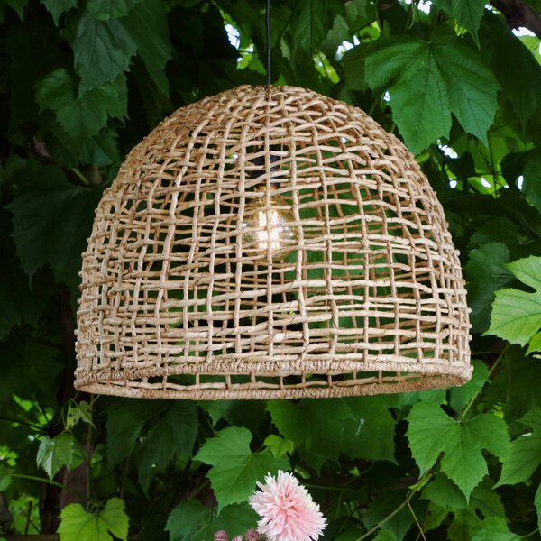 PR Home lampa wisząca zewnętrzna Cebu, Ø 46 cm, kabel 2,5 m, IP44 możliwość ściemniania, jasne drewno, drewno, dworkowy / rustykalny