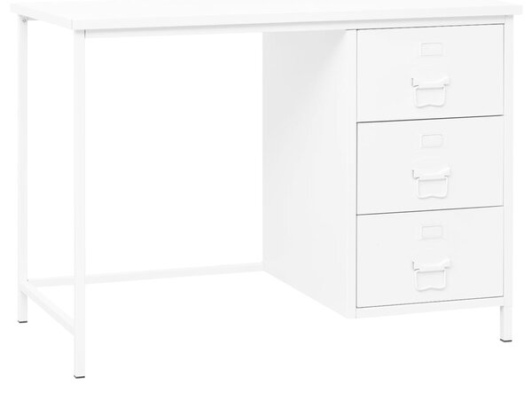 Industrialne biurko z szufladami, białe, 105x52x75 cm, stal