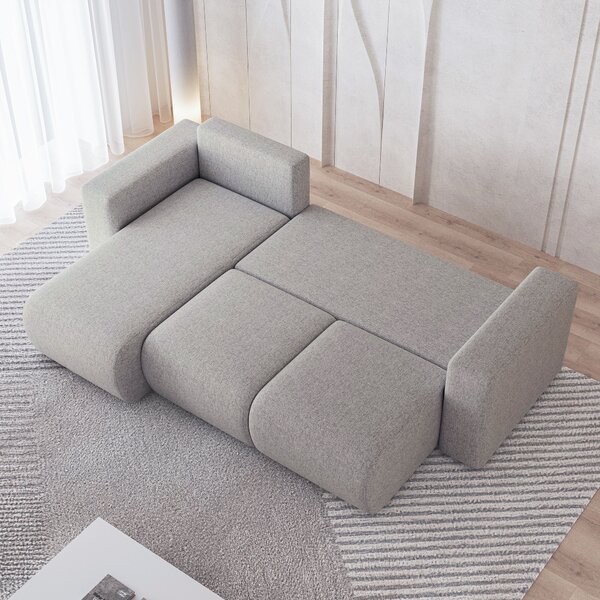 Masseno Narożnik RINOVA z funkcją spania i pojemnikiem na pościel Narozniki L, Rozkładana sofa - Jasnoszary, NEVE 83