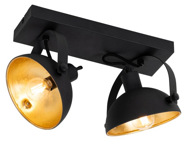 Industrialna lampa sufitowa czarna ze złotem 2-punktowa regulowana - Magnax Oswietlenie wewnetrzne