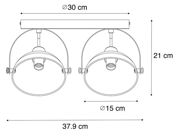 Industrialna lampa sufitowa czarna ze złotem 2-punktowa regulowana - Magnax Oswietlenie wewnetrzne