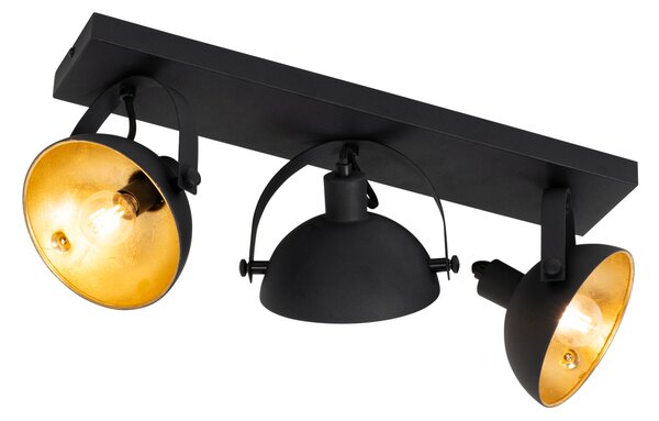 Industrialna lampa sufitowa czarna ze złotem 3-światła regulowana - Magnax
