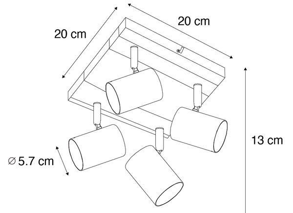 Lampa sufitowa czarna z drewnem 4-punktowa regulowana prostokątna - Jeana