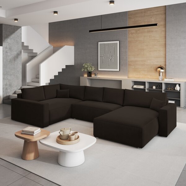Masseno Narożnik VELAMI z funkcją spania i pojemnikiem na pościel Narozniki U, Rozkładana sofa - Brązowy, MONOLITH 29