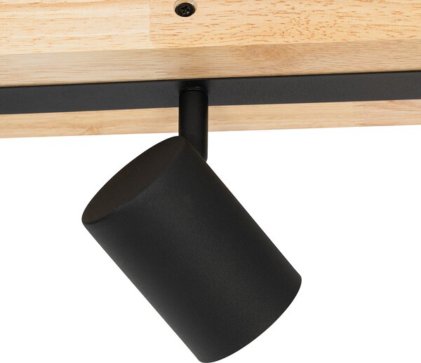 Lampa sufitowa czarna z drewnem, 3-punktowa, regulowana, prostokątna - Jeana