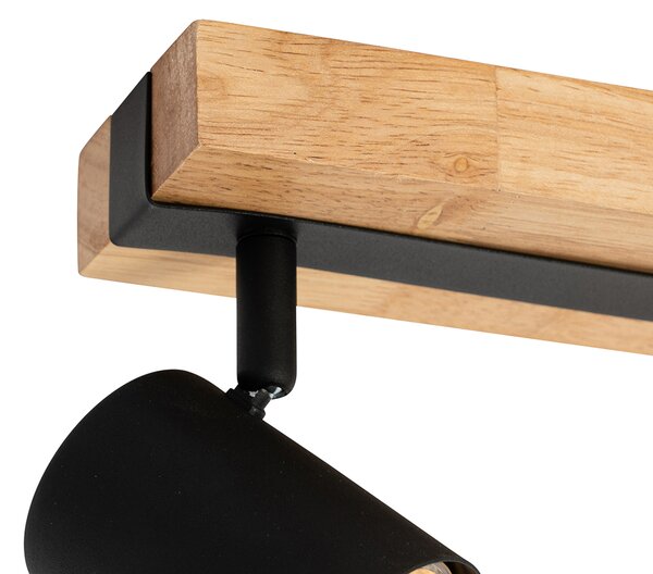 Inteligentny reflektor sufitowy czarny z drewnem 2-punktowy regulowany z Wifi GU10 50mm - Jeana